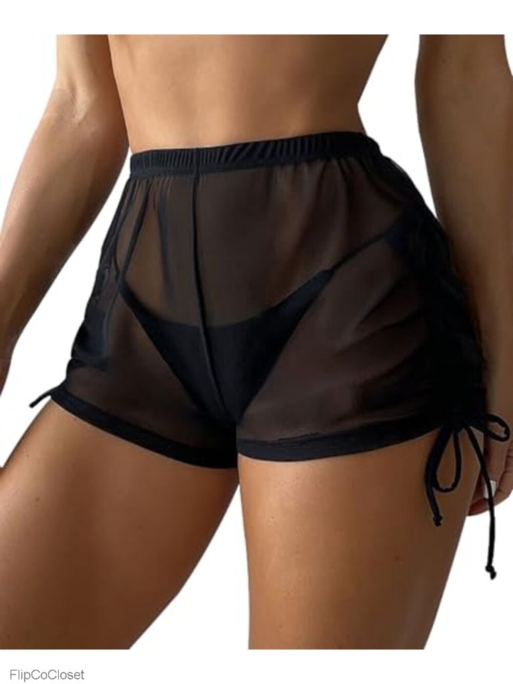 Women's Sheer Swimwear Cover-Up Bottoms High Waisted Side Drawstring Quick-Dry